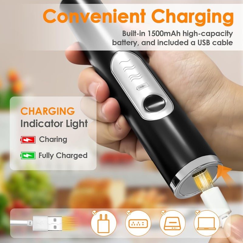 Toughwild Milk Frother Handheld, Rechargeable Coffee Frother Wand with 2 Stainless Whisks 3 Speeds, Drink Mixer, Electric Foam Maker, Hand Mixer for Lattes, Cappuccino, Matcha, Egg, Black - Image 4